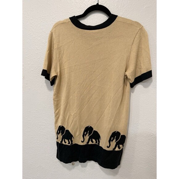 ESCADA WOOL BLEND KNIT Short Sleeve   IN BEIGE ELEPHANT THEME Size 40 10-12 - Picture 2 of 7
